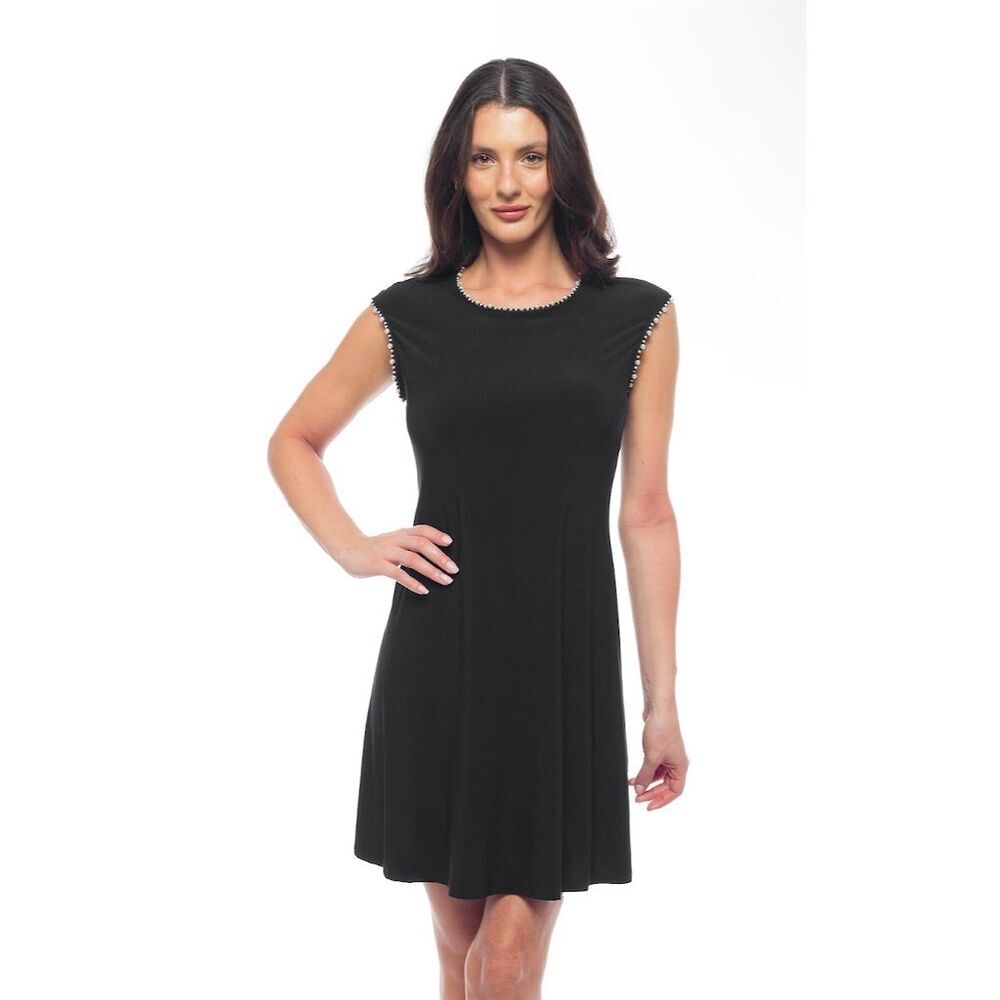 NWT Tash + Sophie Women's Black Pearl Trim Sleeveless Dress Size M - Picture 9 of 10